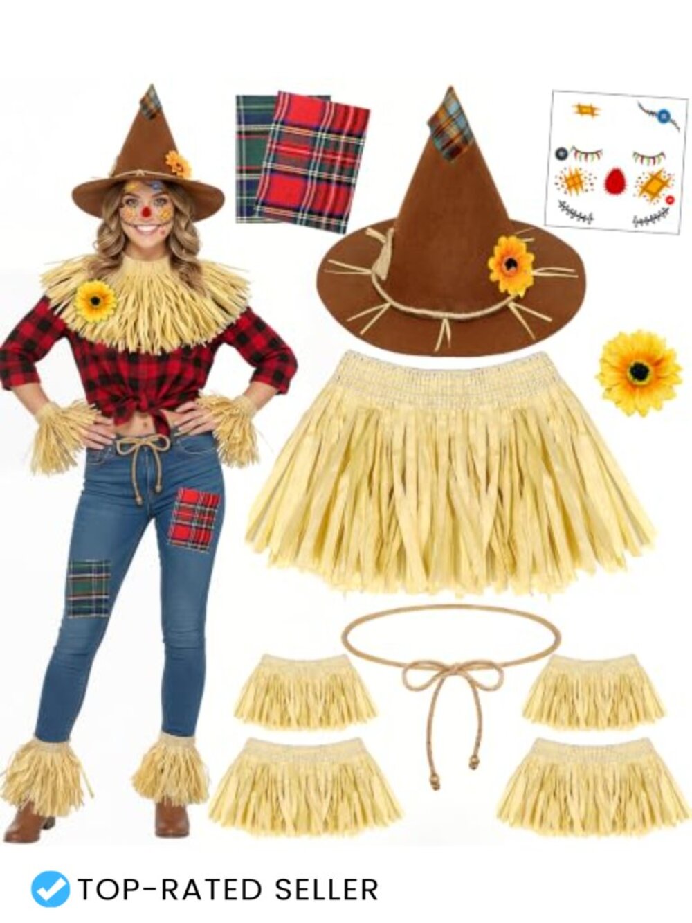 Scarecrow Costume Accessory Set Raffia Adult Halloween Makeup Decals